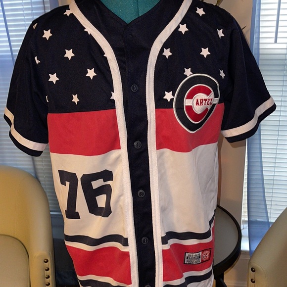 Bleeker & Mercer | Cartel Short Sleeve Red, White & Blue Baseball Jersey - Picture 2 of 4